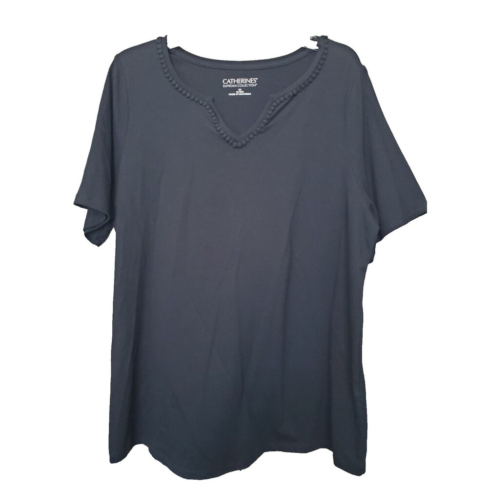 Catherines Suprema Collection Cotton Blend Black Split Neck Tunic Size 0X 14/16W